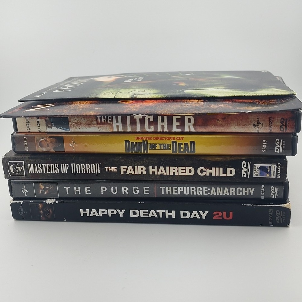 7 horror movies DVD Dawn of the Dead Hitcher Purge Phobic Near Death Happy D Day